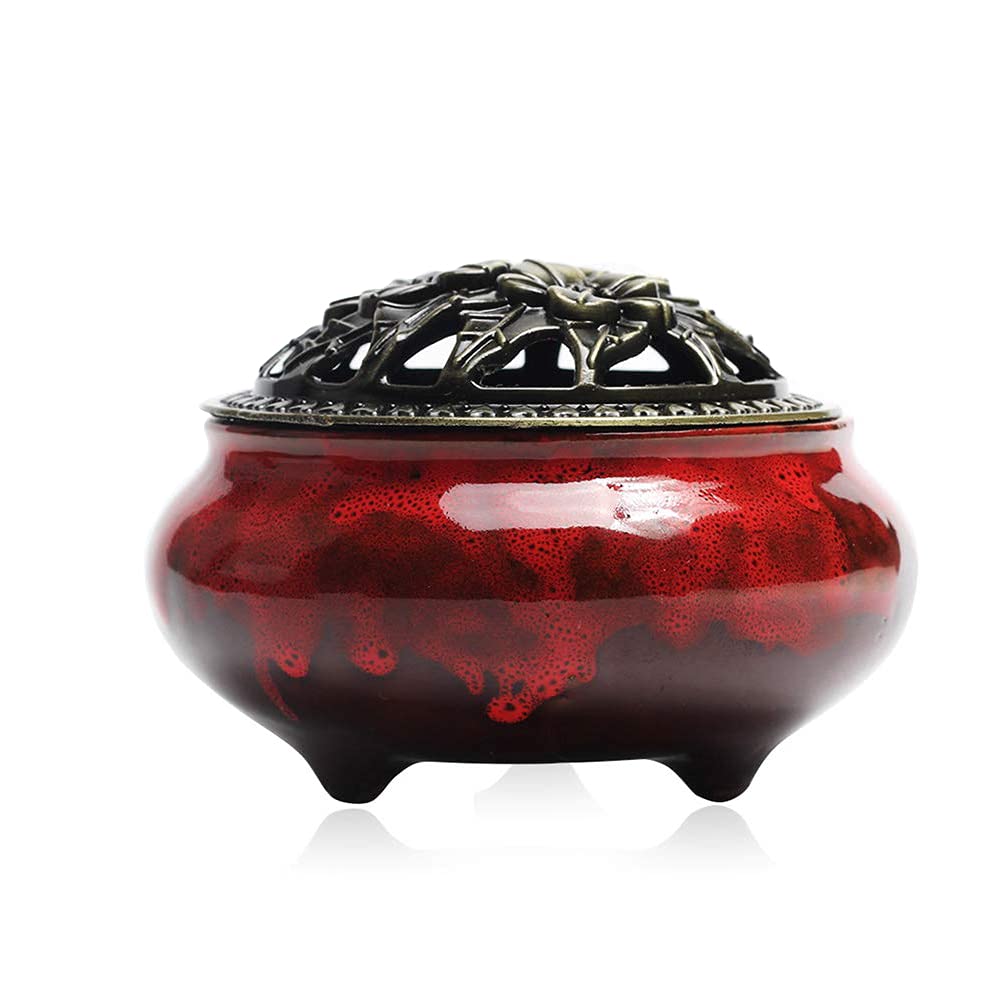 GLJ.CY Ceramic Stick Incense Burner and Cone Incense Holder (Red)
