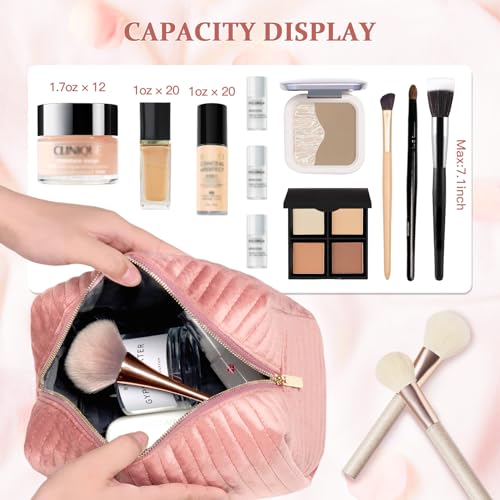 Image of COSHAYSOO Travel Makeup Bag Quilted Make Up Pouch Initial Velvet Cosmetic Case with Butterfly Decor for Young Women 18 19 20 21 22 23 24 25 26 27 28 29 30 40 50 Year Old Birthday Gifts Pink Letter O