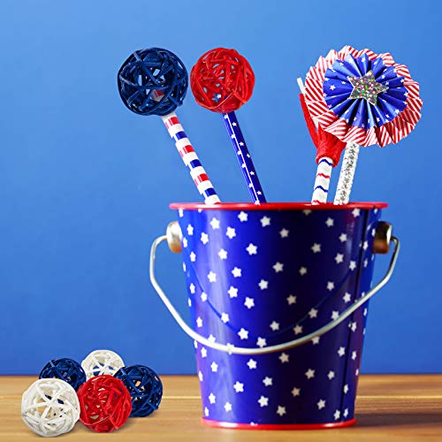Skylety 18 Pieces Patriotic Wicker Balls 4Th Of July Rattan Balls Natural Orb Vase Fillers Decorative Bowl Balls Mixed Color Sphere Orbs Decor For Independence Day (White, Blue, Red,1.2 Inch) #TOP5