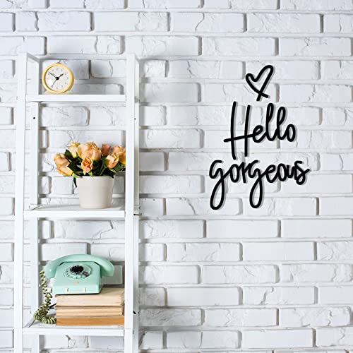 Image of Blulu Hello Gorgeous Wall Decor Sign Hello Gorgeous Wall Art Minimalist Wooden Words Decor for Lash Room, Salon, Vanity or Makeup Room, Bathroom, Bedroom, Office(Black)