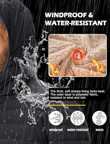 TACVASEN Men's Puffer Jacket Hooded Sherpa Lined Water Resistant Windproof Insulated Jacket Warm Winter Puffy Coat - Image 6
