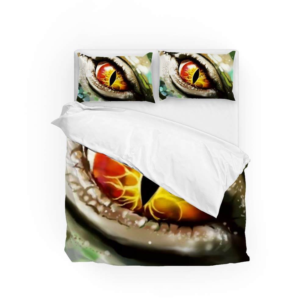 Parure de lit 3 pièces Queen Size housse de couette taies d'oreiller motif lézard microfibre