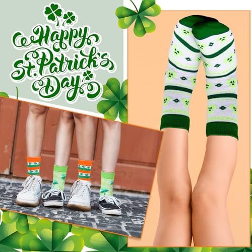 Image of 12 Pairs St. Patrick's Day Socks Fun Shamrock Clover Irish Black Green Novelty Crew Dress Socks St. Patricks Day Party Gift for Womens Men