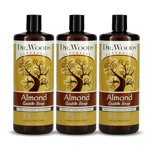 Dr. Woods Almond Liquid Castile Soap - Castile Soap with Pure Almond Oil, Body Wash for Men and Women, Organic Shea Butter, Natural Cleaner for Face, Hands, and Body - 32 Fl Oz, Pack of 3