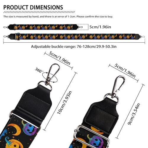 Image of Talayituse Pumpkin Moon Print Shoulder Strap Wide Purse Bag Strap Adjustable Replacement Belt Halloween Decoration Luggage Crossbody Shoulder Bag Strap for Women Girls