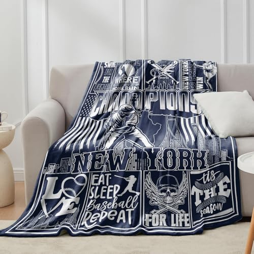 DDZBLAN Baseball Gifts for Men Women, Sport Style Gifts for New York Fans, Baseball Fans Throw Blanket, Team Color Flannel Blanket 60