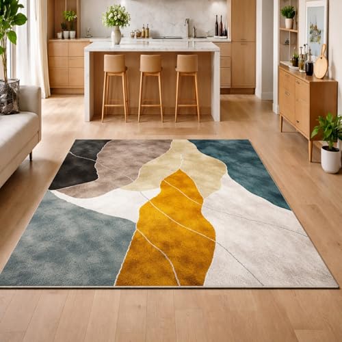 Alfombra suave para entrada interior Rururug lavable amarilla moderna 2