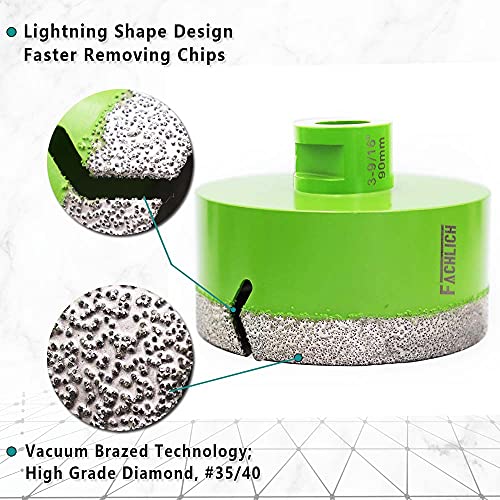Image of Diamond Core Drill Bit,2pcs Diameter 3-9 /16 inch 90mm Thread 5 /8-11,Vacuum Brazed Dry Wet Hole Saw for Porcelain Tile,Granite,Marble,Concrete,Masonry,Brick