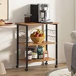 Sogesfurniture 3-Tier Étagère Utilitaire Rack Kitchen Baker Micro-ondes Four Stand Rangement Cart Tablette de poste de travail 3-Tier Roues Carton Utilitaire de Cuisine avec Stockage, Rétro, BHCA-W4-FG