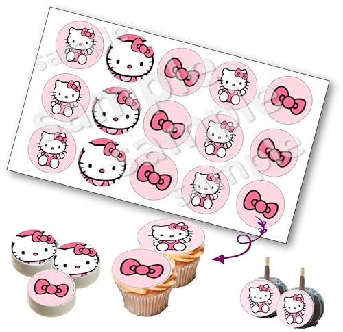 Hello Edible images Kitty for cookies chocolate covered, edible image cupcake topper printed on edible paper sugar icing sheet, for cookie decorating, 15 circles 2