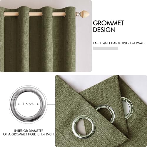 Image of MIULEE Linen Texture Curtains for Bedroom Solid 100% Blackout Thermal Insulated Light Olive Green Curtains Grommet Room Darkening Drapes for Living Room 52x54 Inch (2 Panels)