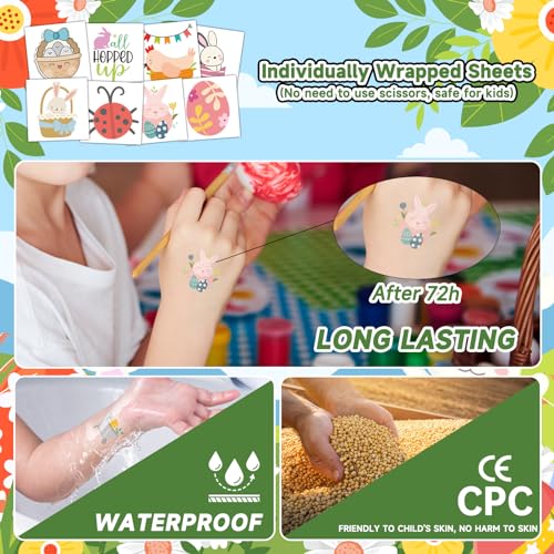 Easter Egg Fillers Goodies for Kids, 50 Sheets Easter Tattoos for Kids Bulk Individually Wrapped Party Supplies Favor, Easter Temporary Tattoos Stickers for Kids Goodie Basket Stuffers - Image 5