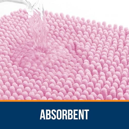 Image of OLANLY Large Bathroom Rugs 40x24, Extra Soft Absorbent Chenille Bath Rugs, Rubber Backing Quick Dry, Machine Washable Bath Mats for Bathroom Floor, Tub and Shower, Home Decor Accessories, Pink