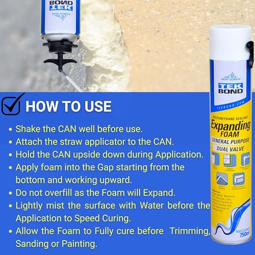 Image of Haxo TekBond Multipurpose Expandable PU Foam Insulation Sealant Spray for Window, Tile, Door & AC Gap Filler Foam- 750 ML /900 GM (Pack of 1)