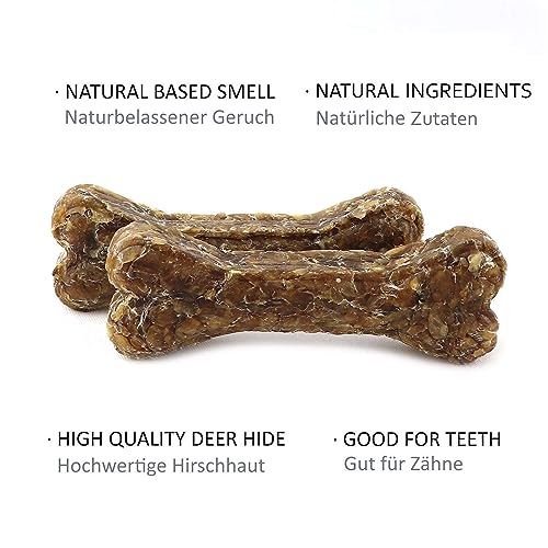 DOGBOSS 100% Natur Kauknochen 100% Hirschhaut oder 100% Pferdehaut speziell für Welpen ab der 16. Lebenswoche & Seniorhunde in verschiedenen Größen und Geschmack (5er 100% Hirschhaut 17 cm)