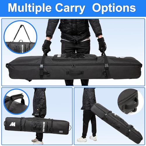 MERALIAN Snowboard Bag with Wheels, Padded Roller Snowboard Bag for Single Snowboard and Snowboard Boots,Available Length in 160cm and 170cm. (blk, 160cm)