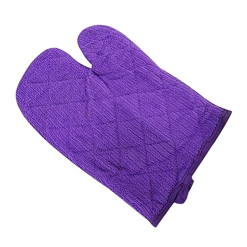 Cabilock Heat Resistant Oven Gloves with Thickened Toweling Insulation for Microwave Oven and Dining Table Use Purple Color High Temperature and Abrasion Resistant for Home