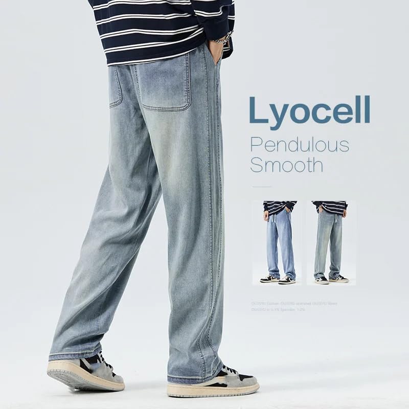 Summer Thin Jeans Men Elastic Waist Loose Straight Thick Denim Trousers Male2