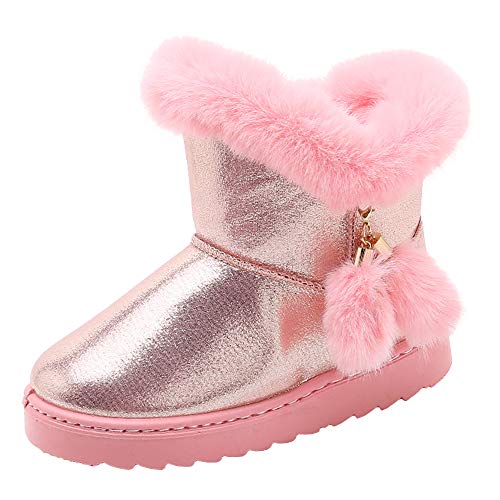 Girls’ Outdoor Sweet Pom Pom Warm Winter Faux Fur Lined Snow Boots(Toddler/Little Girl/Big Girl)