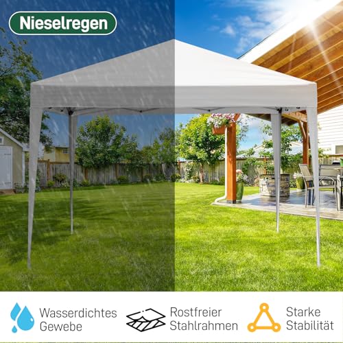 Tonnelle de Jardin Pliante 3x3m, Tente Réception Pliante Imperméable avec Sac de Transport pour Camping Festival Plage Jardin - Blanc – vue 5
