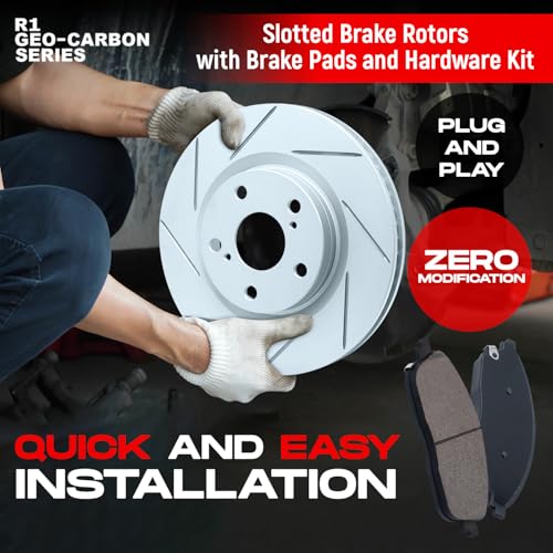 Image of R1 Concepts Front Brake Kit Fits 2018-2022 Hyundai Kona; 2019-2022 Kia Forte; 2020-2021 Kia Forte5; 2021-2022 Kia Seltos; 2014-2019 Kia Soul| Ceramic Pads, Slotted Rotors| Hardware| 11.0 inch Front