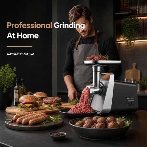 Image of CHEFFANO Meat Grinder, 2800W Max Meat Grinder Electric, ETL Approved Heavy Duty Meat Mincer Machine with 2 Blades, 3 Plates, Sausage Stuffer Tubes & Kubbe Kit for Home Kitchen Use