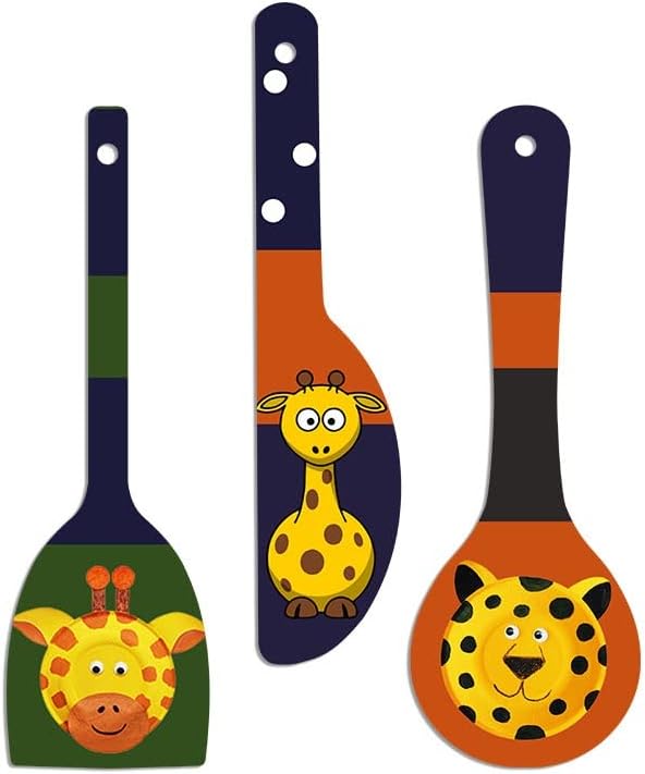 Artvibes Cute Animals Wooden Wall Hanger for Home | Office | Living Room | Gift | Modern Decoration Items | Kitchen Wall Decor | Home Decor Hanging Items (WH_5011NN), Set of 3