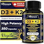 1 Year Bulk Vitamin D3 K2 High Potency 1000 IU D3 (25 mcg) / 120 mcg K2 (MK-7) - 350 Capsules Year Long Supply Vitamin D - Helps Maintain Bone & Teeth Health - Formulated With MK-7 Natto Bean For Best Results - Immune System Support - Made In Canada.
