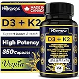 1 Year Bulk Vitamin D3 K2 High Potency 1000 IU D3 (25 mcg) / 120 mcg K2 (MK-7) - 350 Capsules Year Long Supply Vitamin D - Helps Maintain Bone & Teeth Health - Formulated With MK-7 Natto Bean For Best Results - Immune System Support - Made In Canada. Nutravonic Nutrition