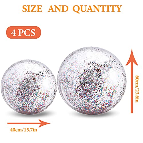 4 Pack 24Inch Glitter Beach Balls Inflatable Confetti Sports Beach Balls 16 Inch Floatable Sequin Beachballs Pool Toys Balls Giant Clear Beach Ball Bulk for Summer Beach Favor Swimming Pool Party Toy