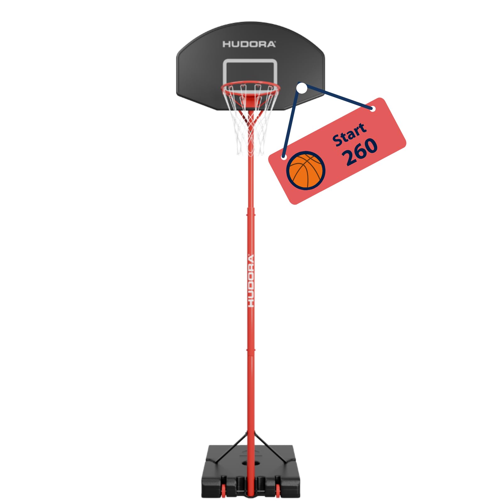 HUDORA Start 260 - Supporto da basket regolabile in altezza da 205 a 260 cm, con supporto per bambini e ragazzi
