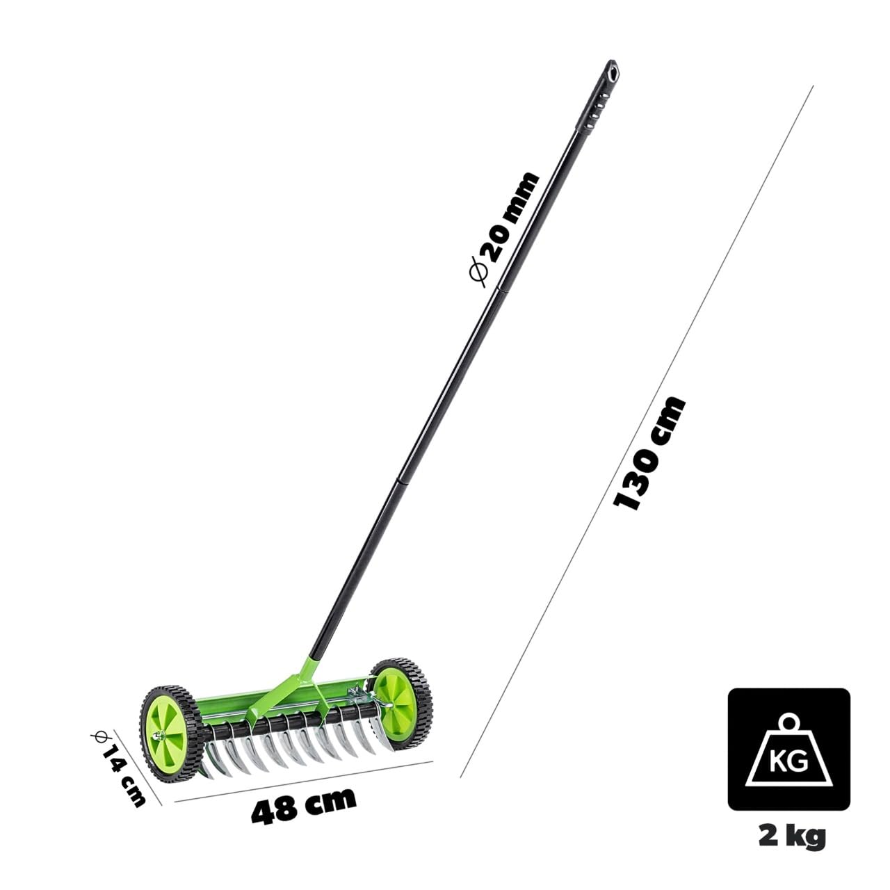 KADAX Scarificatore manuale da prato con ruote rastrello in metallo aeratore coltivatore