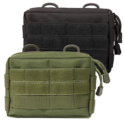 Novemkada MOLLE Pouches - 2 Pack Tactical Compact Water-Resistant Utility Gadget Gear EDC Pouch (Pack of 2 Black+Green)