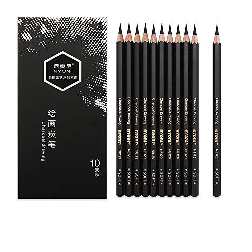 10 PCS/Pack Artist Charcoal Pencils - Black Color Soft Medium Hard - White Pastel Color - Black Charcoal White Pastel Drawing Pencils (Mixing)