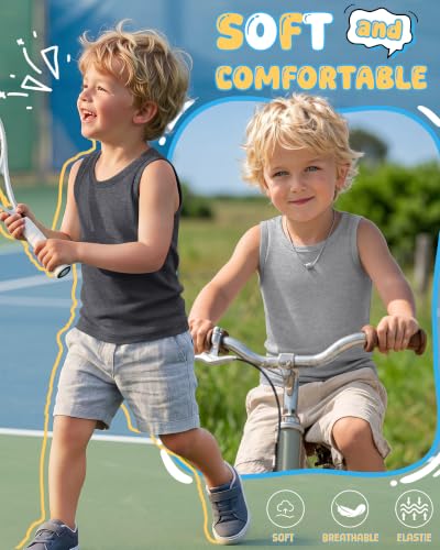 Image of Yooo's Vivi 3 Pack Toddler Boys Tank Tops | Toddler Boys Undershirts, 18M-5T, Sleeveless Muscle Shirt, Kids Athletic Tops, Crewneck, Summer, Loose, Basic, Sport, Play