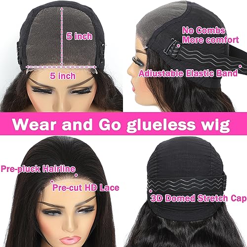 Image of 30 Inch Wear and Go Glueless Wigs Human Hair Pre Plucked Pre Cut 5x5 Hd Lace Closure Wigs Human Hair 180 Density Body Wave Lace Front Wigs Human Hair Wigs for Women No Glue 3 Seconds for Beginners