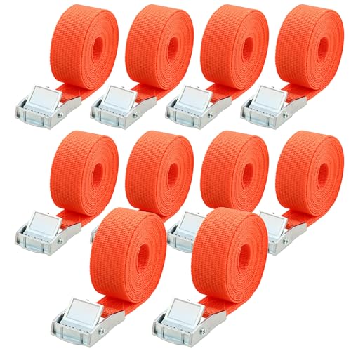10 Stück Spanngurt Zurrgurt 25 mm x 2 m Orange Spanngurte Für Fahrräder Trolleys Motorrad Gepäck nach DIN EN 12195-2