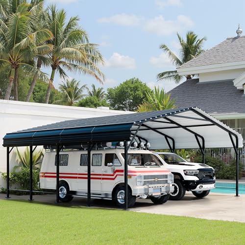 Image of Shintenchi 20x20 FT Metal Carport, Oversized Carport Garage with Enhanced Base, Outdoor Galvanized Car Shelter, Heavy Duty Carports Canopy, for Car, Boats and Tractors, Grey