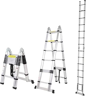 SogesPower 16.5 FT Telescoping Ladder Extension Ladder Aluminum Multi-Purpose A-Frame Folding Telescopic Ladder, 330 lbs Capacity, EN131 Standard