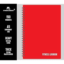 Fitness Logbook (Red) - A5 Undated Workout Journal For Men & Women - Plastic Cover & Thick Paper - Planner Log Book To Track Weight Loss, Muscle Gain, Gym Exercise, Bodybuilding Progress