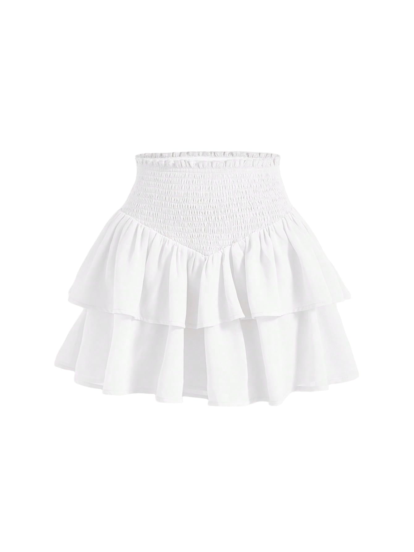 MARZXIN Womens Mini Skirt White Bilayer Summer Paperbag Shirred Waist Ruffle Hem Skirt