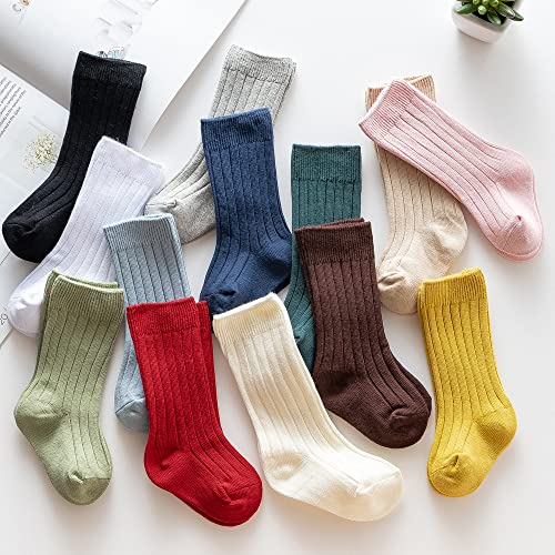 3 Pairs Baby Boys Girls Knee High Socks Ribbed Long Stockings Infant Toddler Cotton Socks2