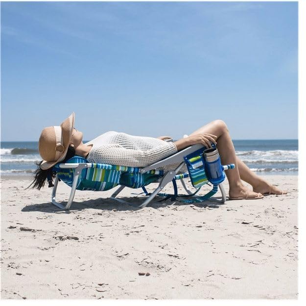 Tommy Bahama TECNOLIFE Silla de Playa Plegable Rayas Verdes Modelo 2026 con Bolsa Aislada y Almohada Ajustable