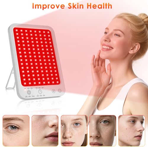 Image of Red Light Therapy for Face Body, Red Light Panel with Adjustable Stand, 660nm and 850nm Near Infrared Therapy Lamp with 3 Modes, 6 Adjustable Brightness and Timer, Home and Travel Use,Gift for Women