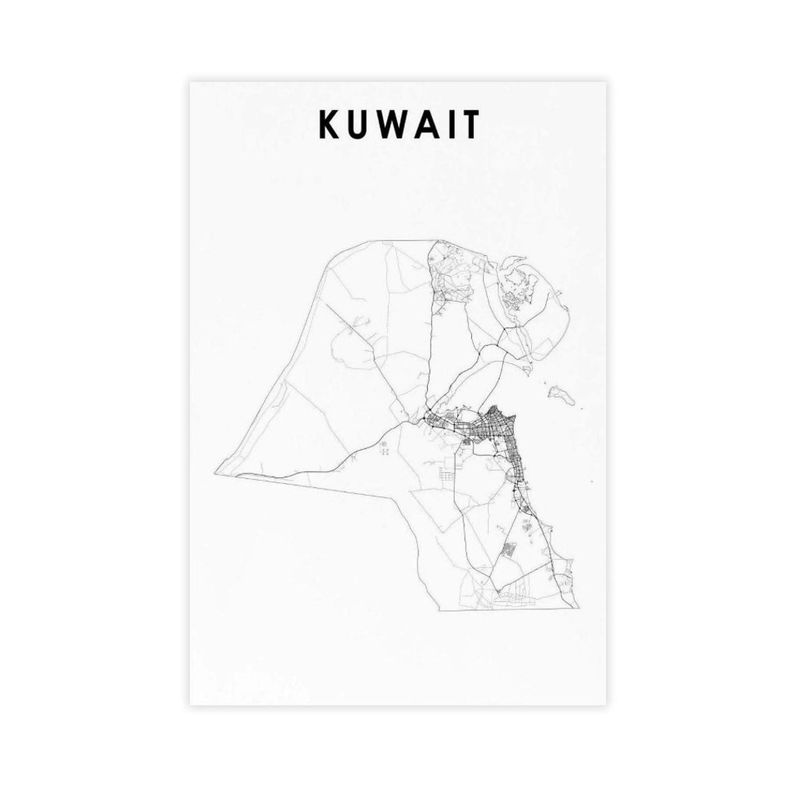 QOGDAF Kuwait Map Canvas Poster Wall Art Decor Print Picture Paintings for Living Room Bedroom Decoration 12x18inch(30x45cm)
