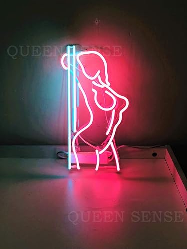 Miniatura 2 de Queen Sense 14 "Live Nudes Pole Dancer Girl Neon Sign Light Decorated Acrylic Panel Hecho a mano Cerveza Bar Pub Man Cave Lamp UT182