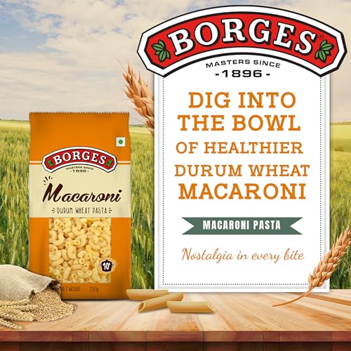Image of Borges Macaroni Pasta - 350 g | 100% Durum Wheat | High in Protein | Natural Ingredients | Maida Free