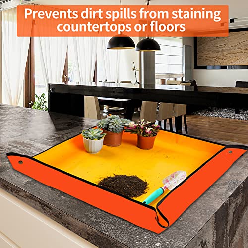 Image of Repotting Mat for Indoor Plant Transplanting & Potting Soil Mess Control, 26.8 inch X 26.8 inch Portable Potting Tray Succulent Plant Mat Indoor Gardening Tools Gardener Gifts Plant Gift for Plant Lovers