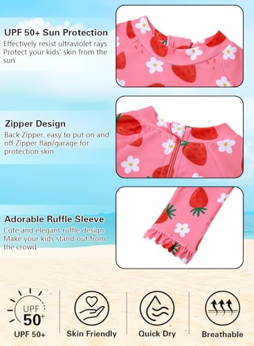 Image of Alakuoti Long Sleeve One Piece Ruffle Swimsuit for Toddler Girls Baby Girl Rashguard Shirt with UPF 50+ Sun Protection
