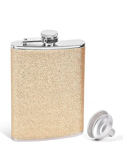 SPDYCESS 8 Oz Hip Flask for Women Ladies with Glitter Wrap Set Portable Stainless Steel Flask Bottle with Funnel Set Party Wedding Camping